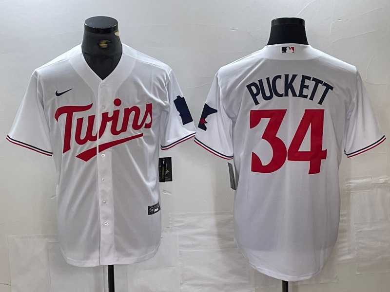 Men%27s Minnesota Twins #34 Kirby Puckett White Red Stitched MLB Cool Base Nike Jersey->minnesota twins->MLB Jersey